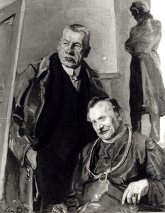 In het atelier - Zelfportret met de eerwaarde Mrozowski door Stanisaw Lentz